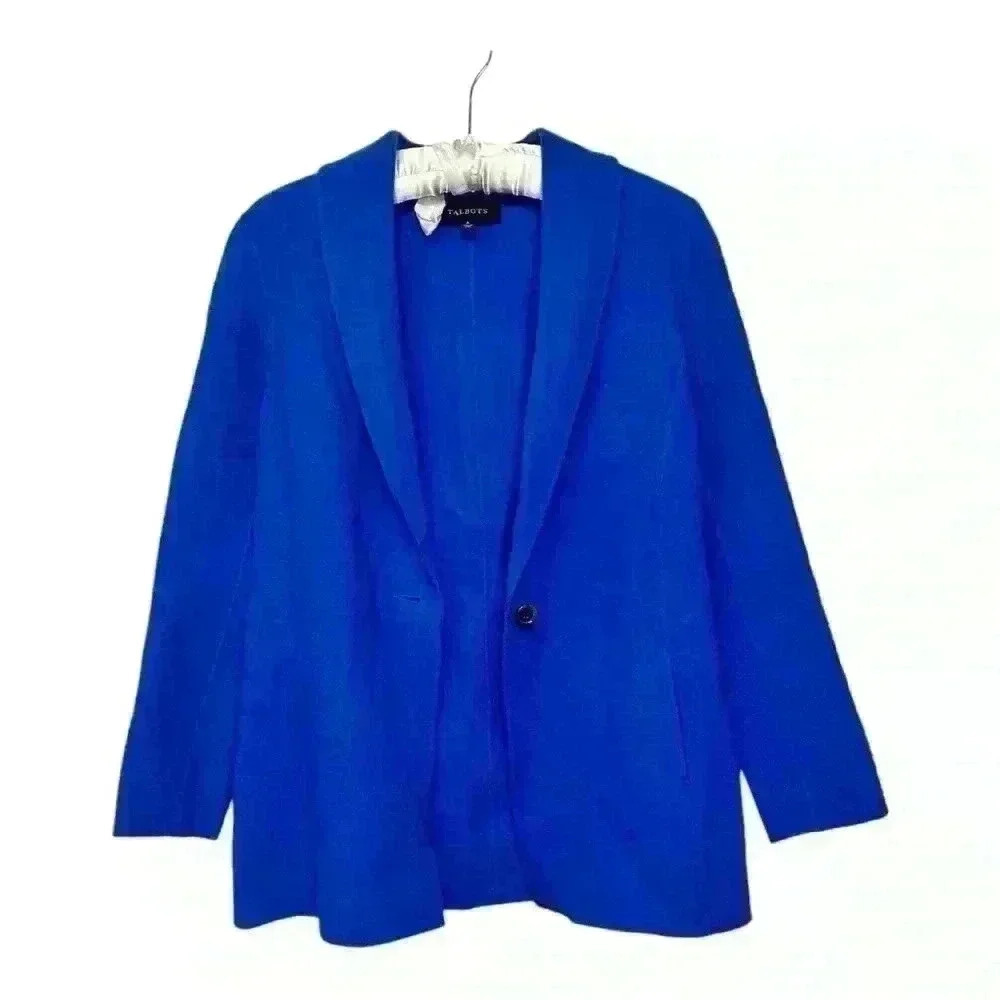 Talbots Cobalt Blue Wool Blend Sweater Blazer Boyfriend Fit Size 4 - Picture 4 of 6
